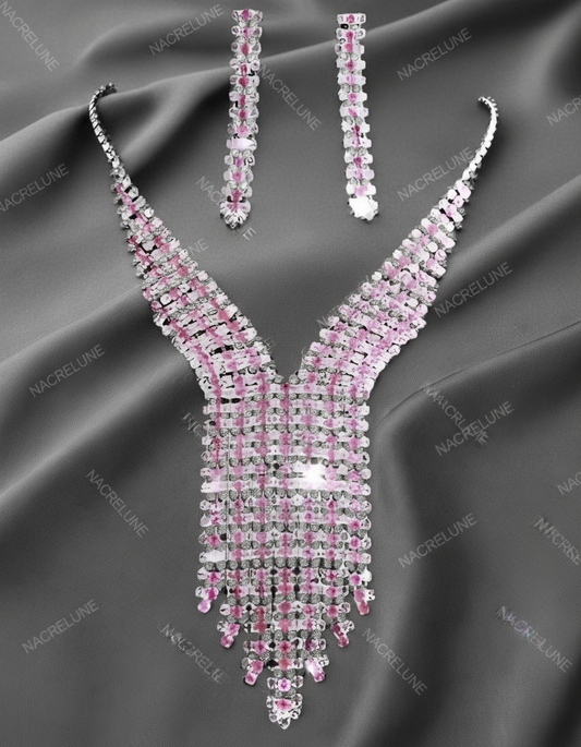 Parure en strass roses rose NACRELUNE parure