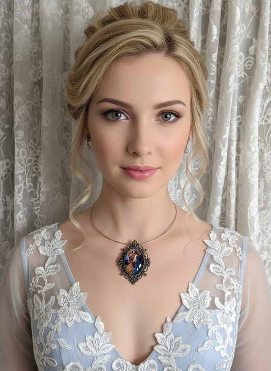 Pendentif grand camée fantasy couple dansant NACRELUNE collier