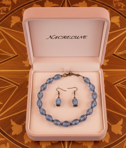 parure en perles de verre bleu NACRELUNE parure