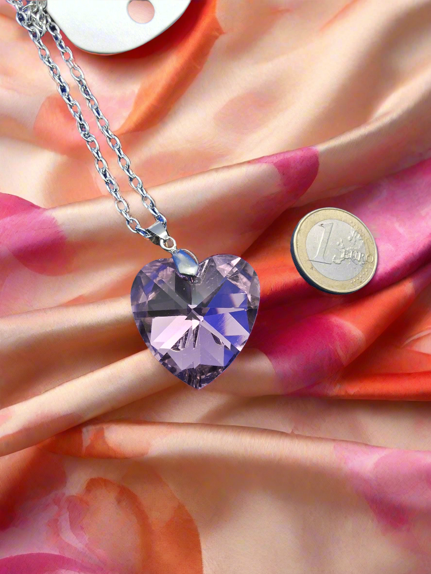 Collar de cristal de corazón con cadena (rosa)C204
