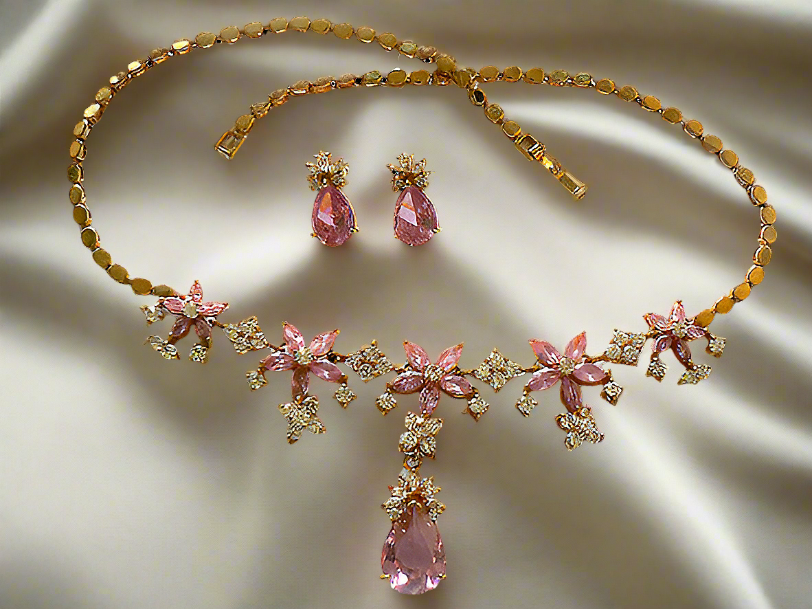 parure en zirconia imitation saphirs roses