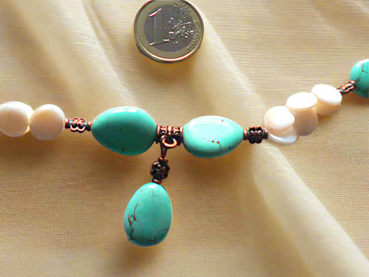 parure pastilles de nacre et turquoises
