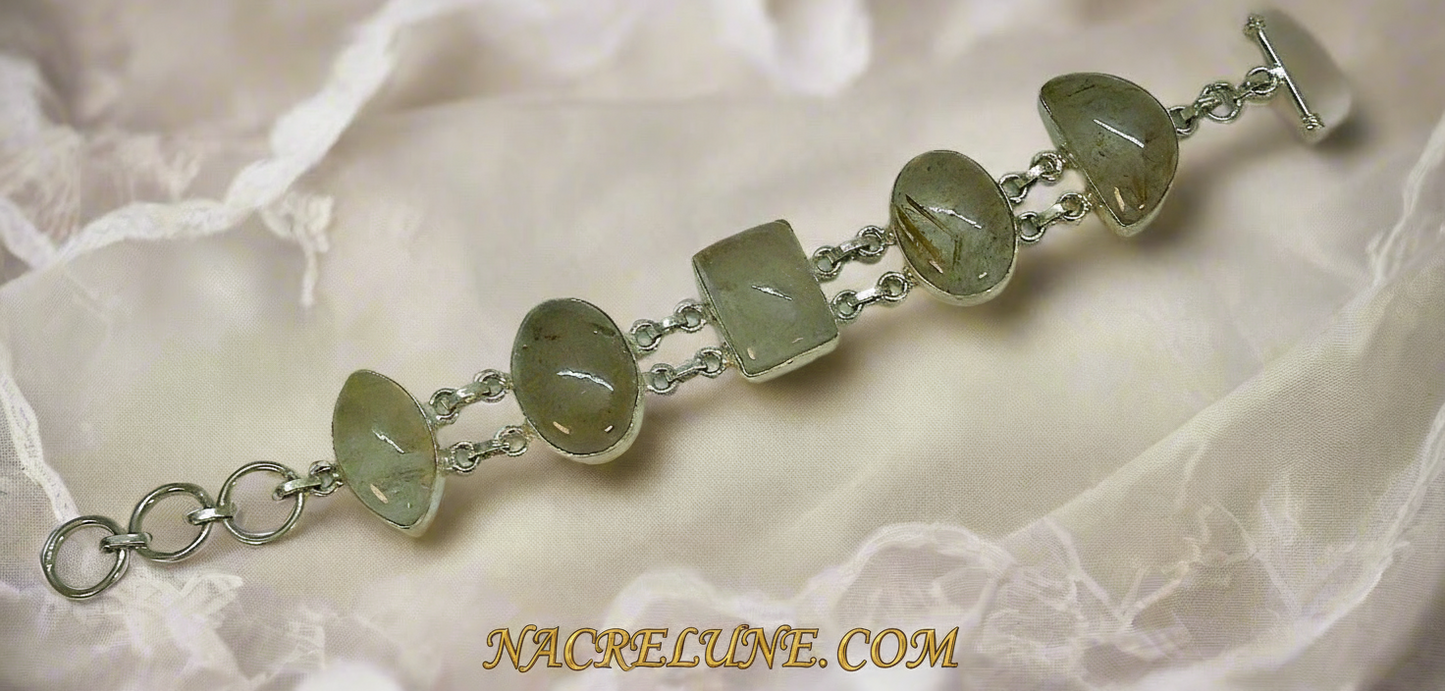 Bracelet en argent avec quartz rutiles dorés NACRELUNE bracelet