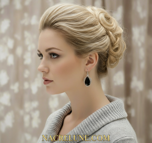 🎃Boucles d'oreille en argent et onyx poli NACRELUNE boucles d'oreille