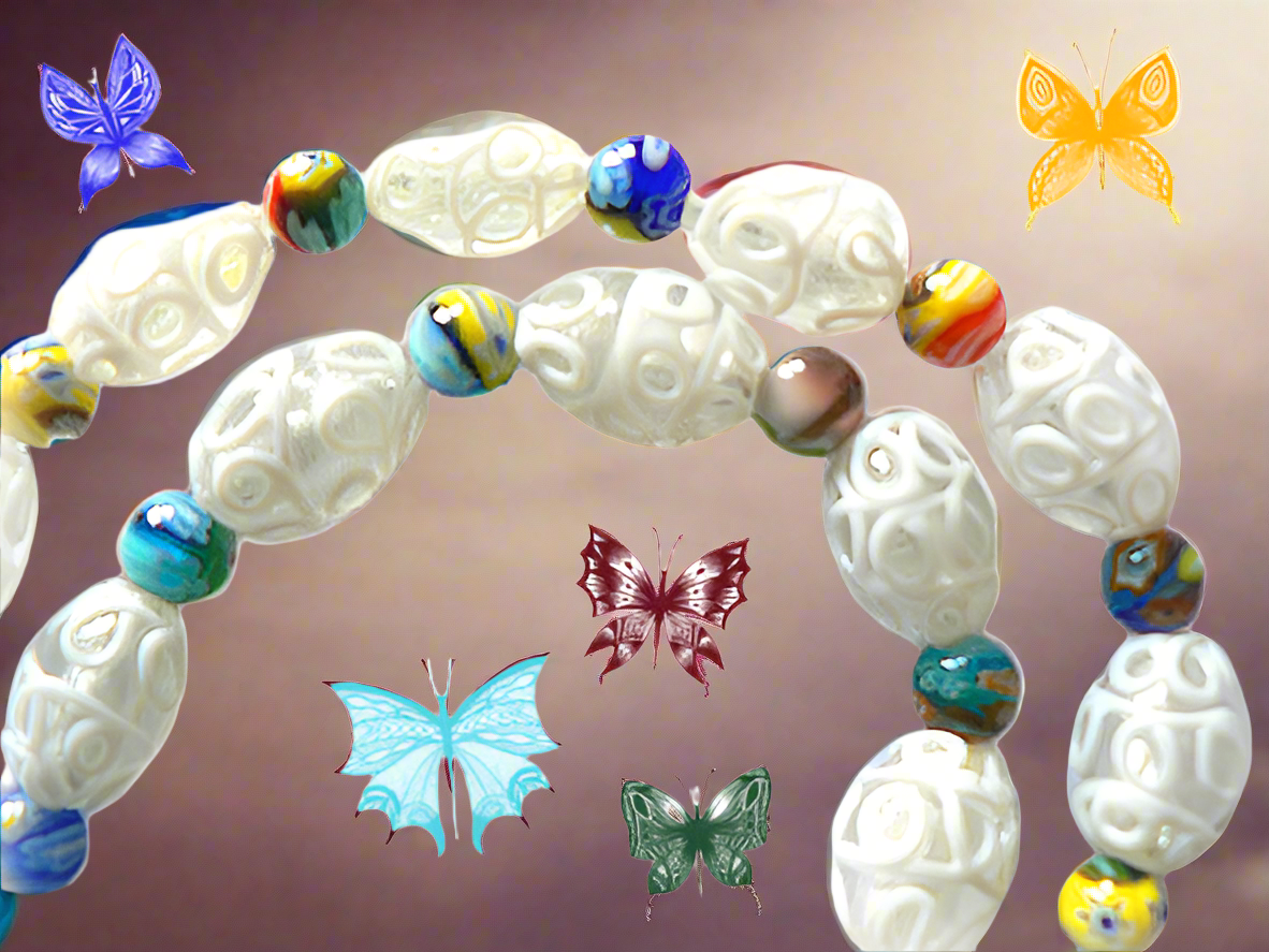 parure verre dentelle blanche avec millefiori