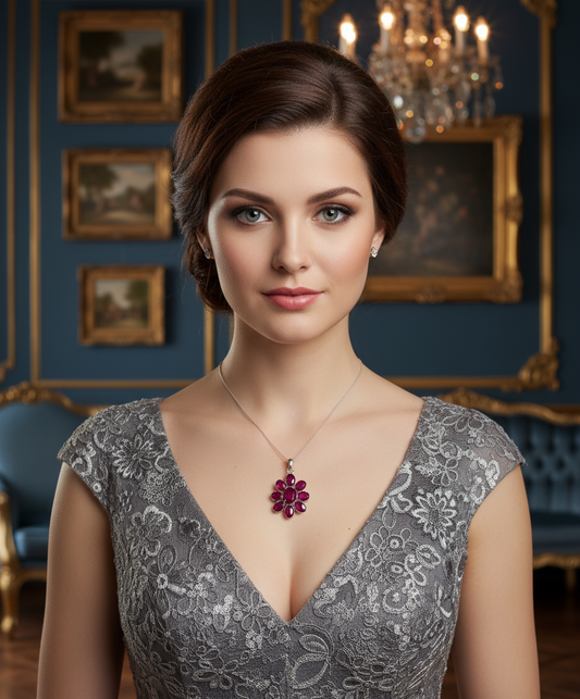 pendentif argent 925 avec rubis facettés NACRELUNE pendentif