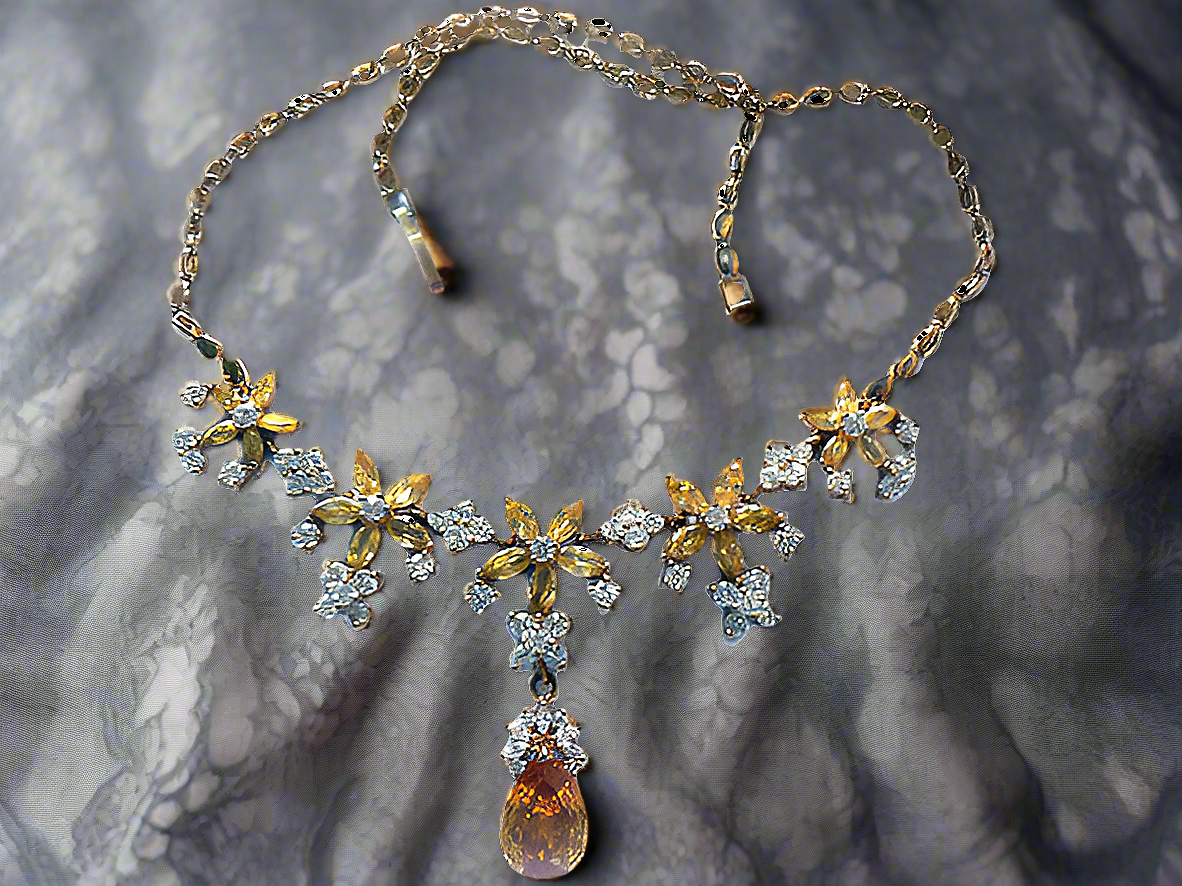 collier en zirconia imitation topazes jaunes et diamants