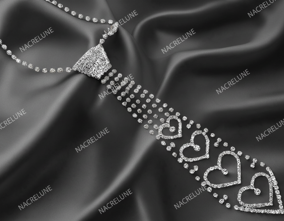 Collier cravate en strass blancs en forme de coeurs NACRELUNE collier