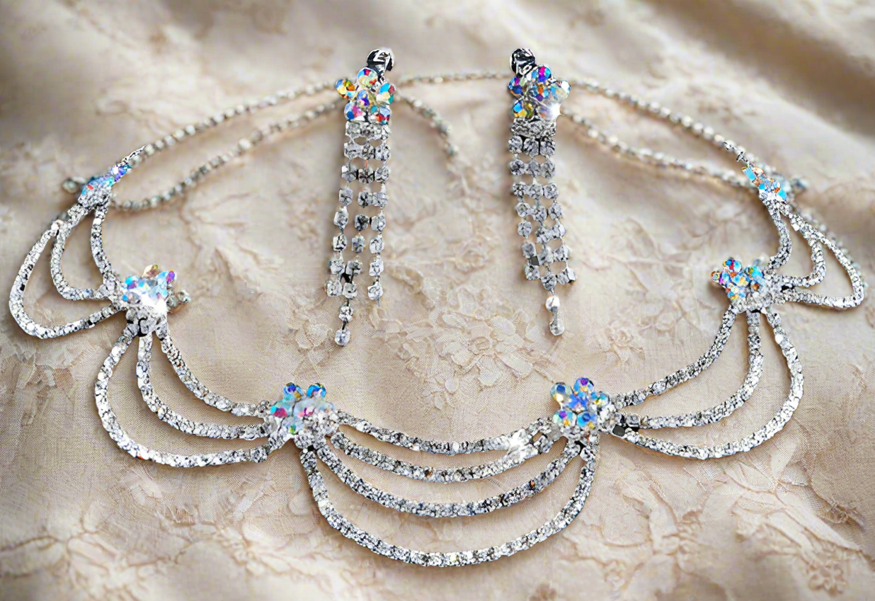 Parure strass petites fleurs aurore boréale