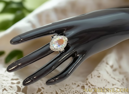 Bague argent 925 avec topaze traitée "mystique" arc en ciel NACRELUNE Bague