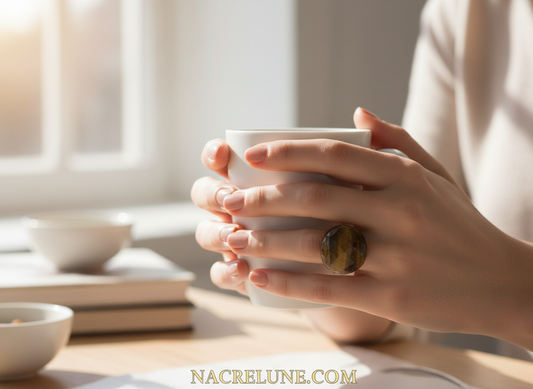 Bague en oeil du tigre pierre naturelle NACRELUNE Bague