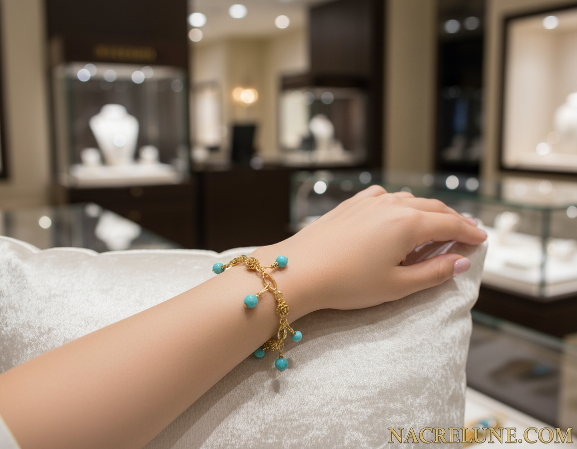 bracelet fantaisie avec turquoises véritables breloques NACRELUNE bracelet