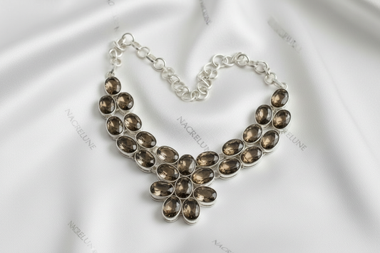 Collier en argent 925 et quartz fumés taillés NACRELUNE collier