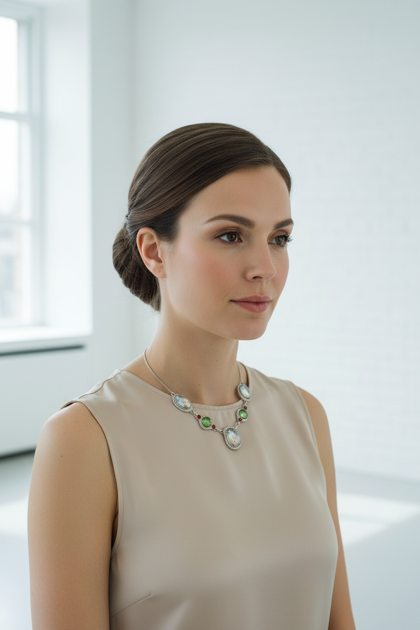 Collier argent 925 et topazes mystiques claires NACRELUNE collier