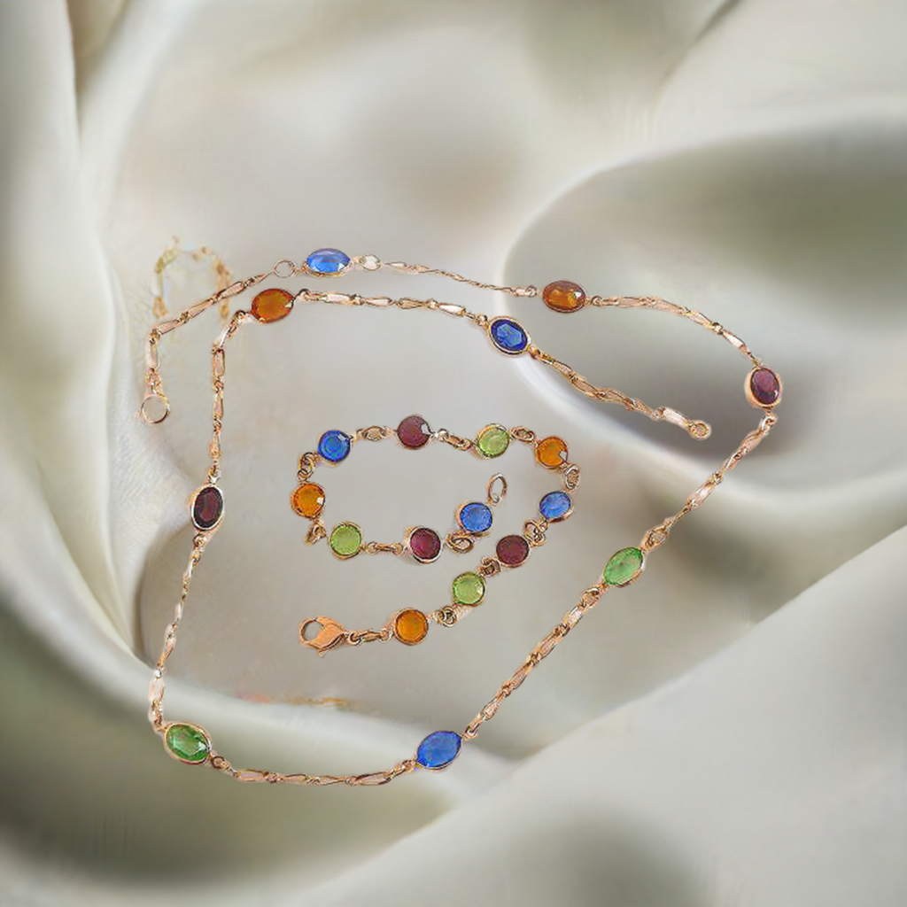 collier et bracelet en plaqué or avec pierres fines