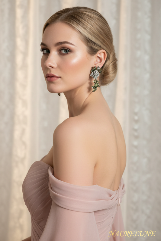 Grandes boucles d'oreille en strass en forme de roses blanches NACRELUNE boucles d'oreille