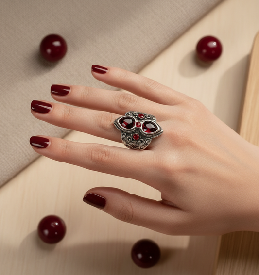 Bague fantaisie avec pierre rouges NACRELUNE Bague