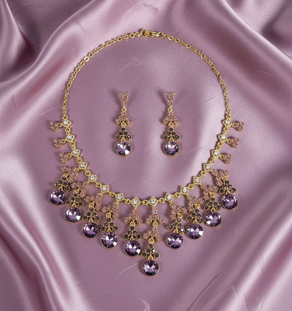 Parure en strass avec pampilles rondes : choisissez votre couleur Mauve NACRELUNE parure