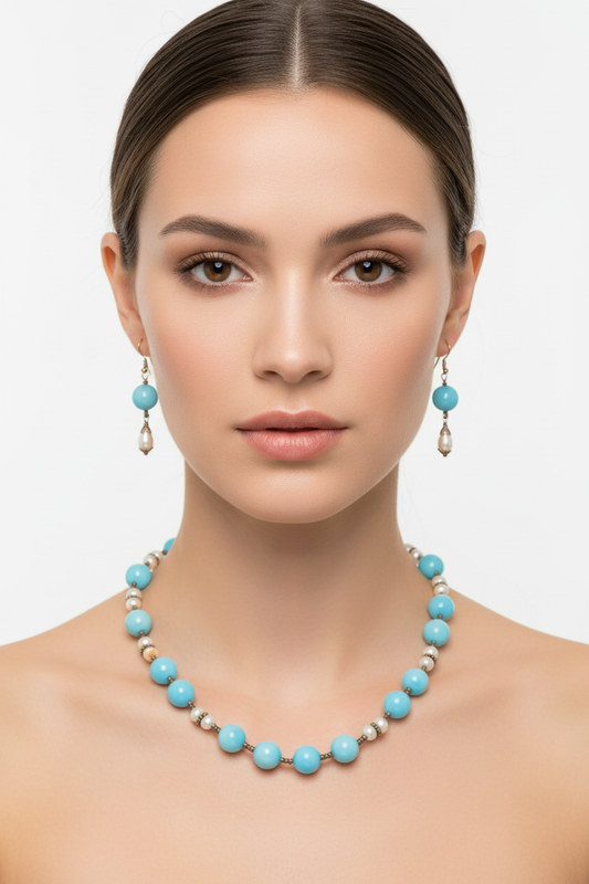 Parure quartz bleus collier boucles style minimaliste