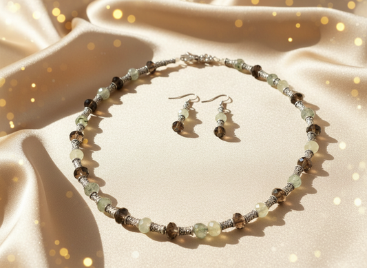 Parure en perles de quartz verts et marrons NACRELUNE parure