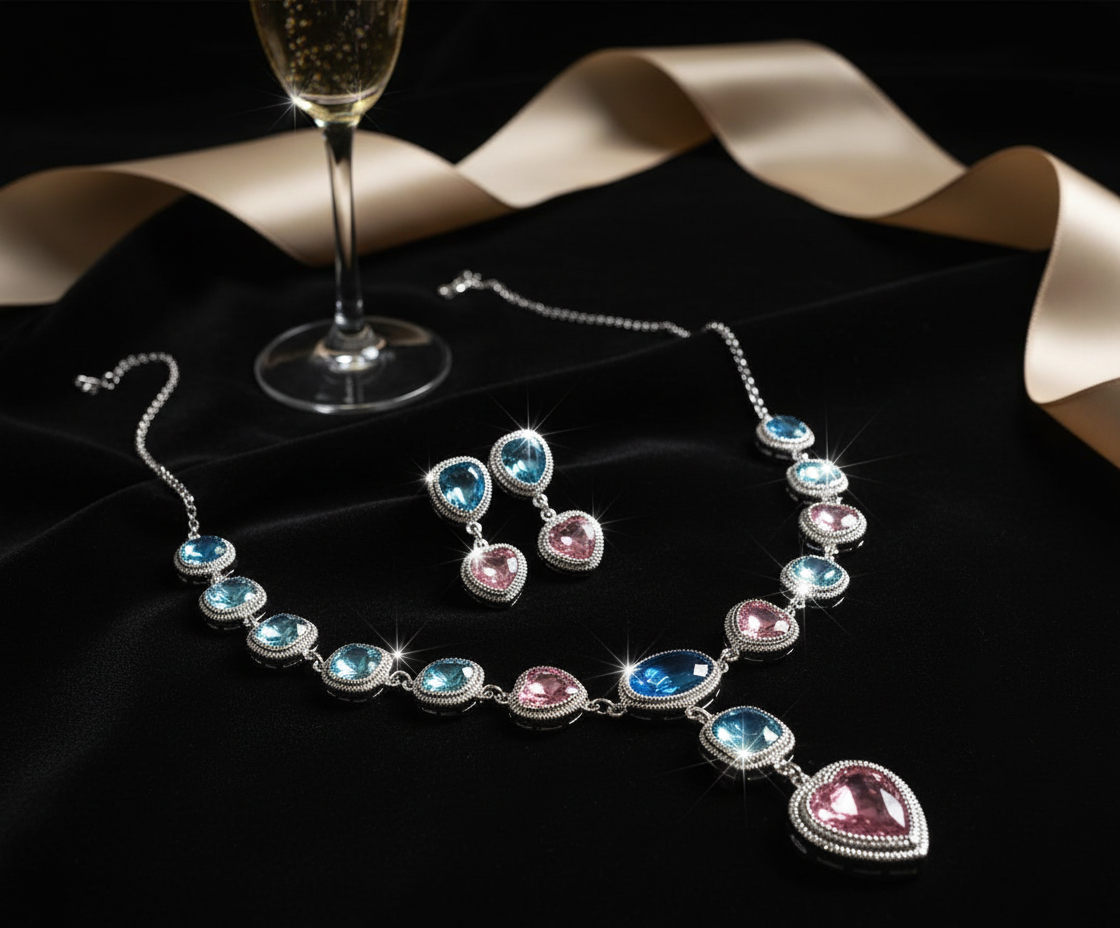 Parure rose et bleue en zirconia NACRELUNE parure