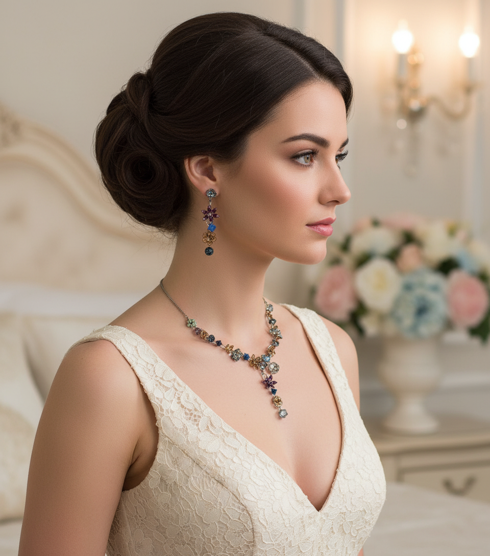 Parure fantaisie petites fleurs colorées NACRELUNE parure