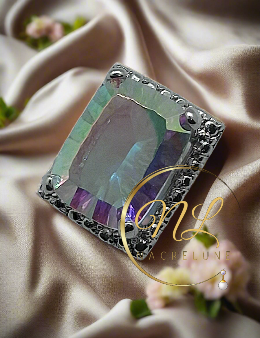Pendentif en argent 925 avec topaze traitée mystique multicolore