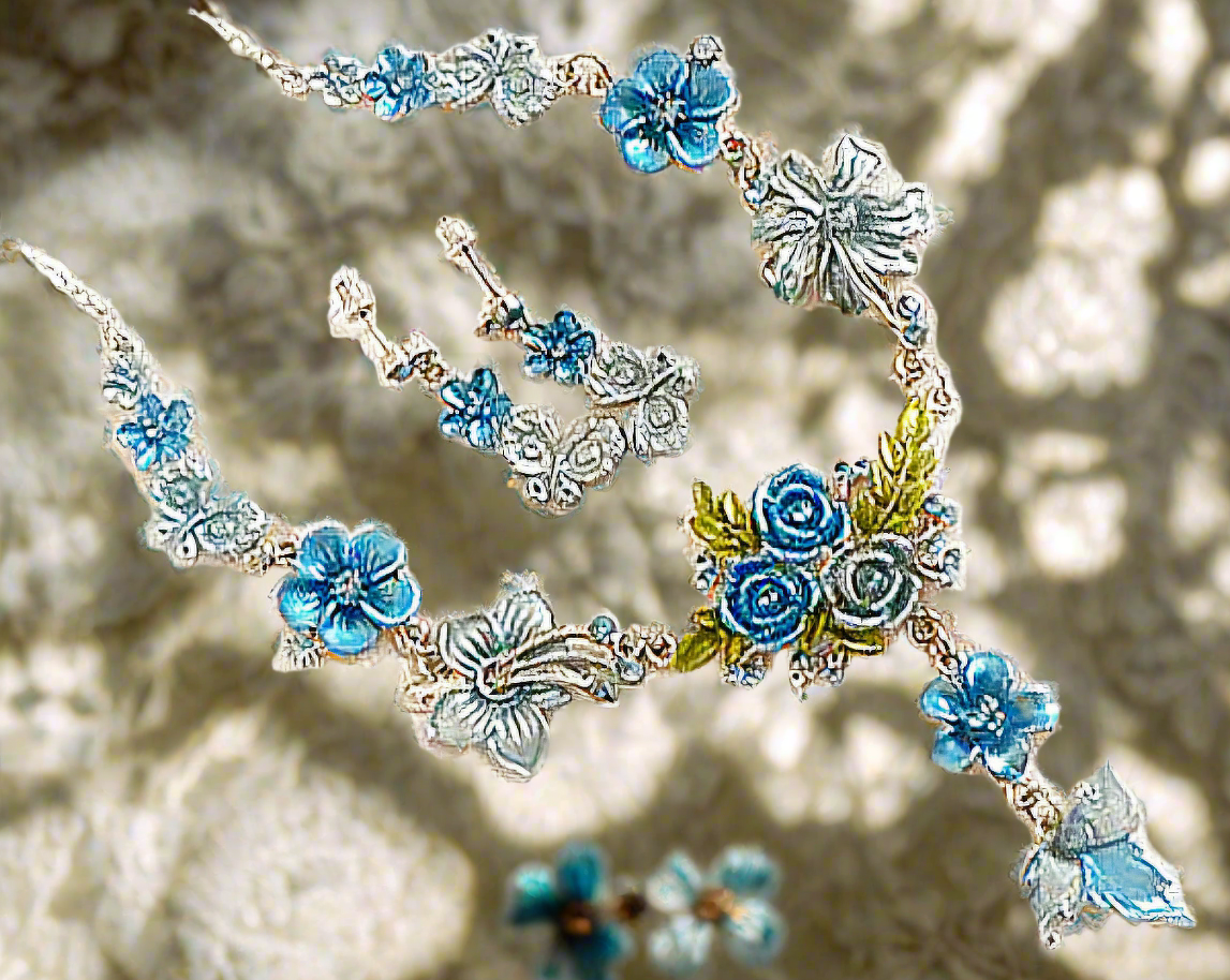 Parure en émail avec fleurs et feuilles, choisissez votre couleur