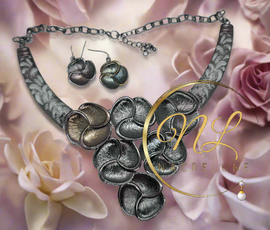 🎃Parure fantaisie en métal en forme de fleurs NACRELUNE parure