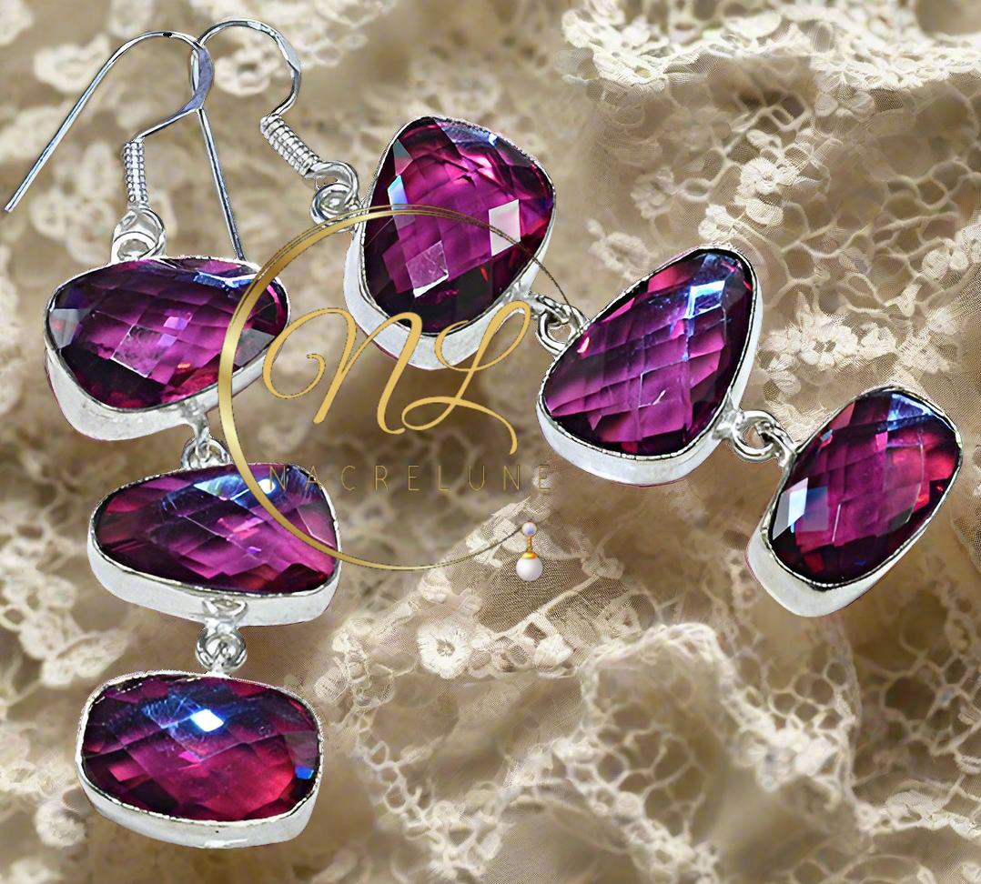 Boucles en argent avec topazes mystiques rose-bleu