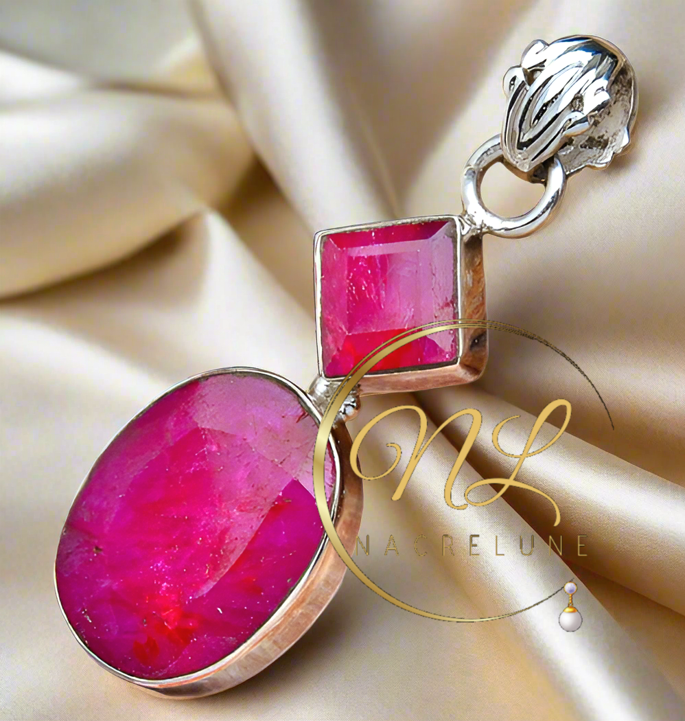 Pendentif en argent 925 avec rubis facetté NACRELUNE pendentif