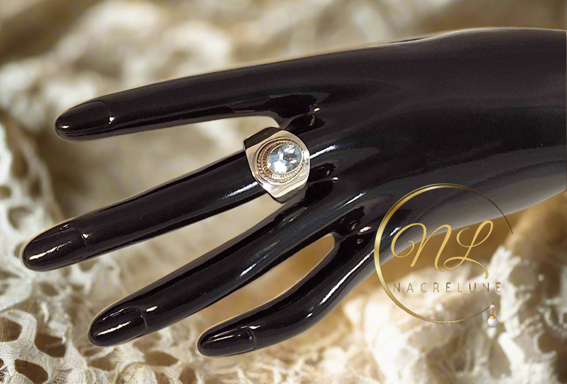 Bague en argent 925 avec topaze bleue NACRELUNE Bague