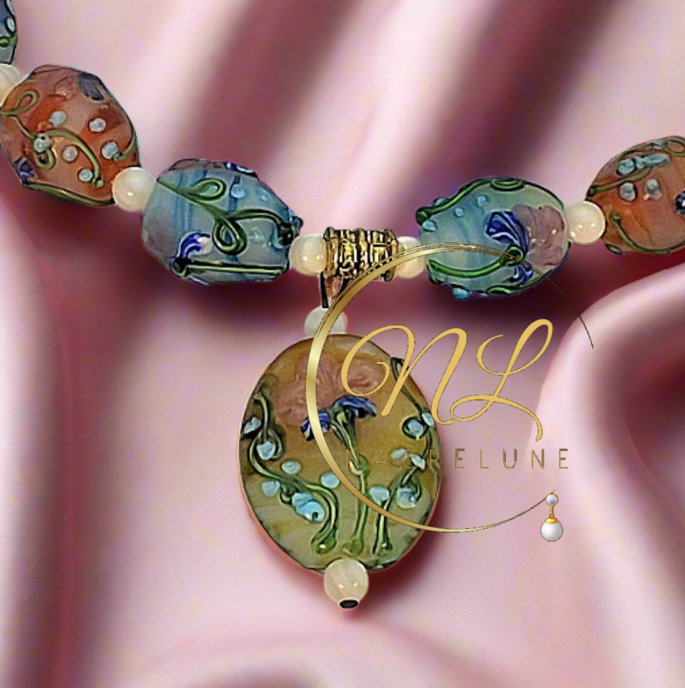 Parure perles de verre décorée multicolore NACRELUNE parure