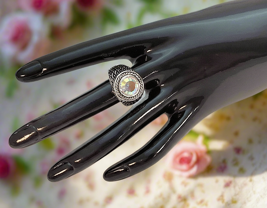 Bague en argent 925 avec topaze traitée mystique multicolore NACRELUNE Bague