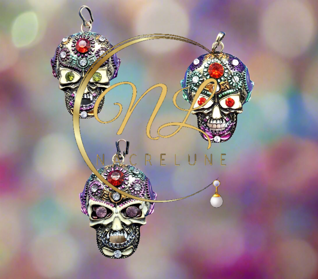 Pendentif mexicain ou gothique tête de mort, choisissez la couleur des yeux