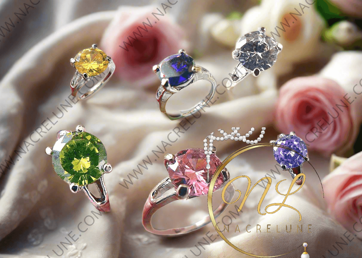 Bague zirconia imitation pierres précieuses, choisissez votre taille et couleur