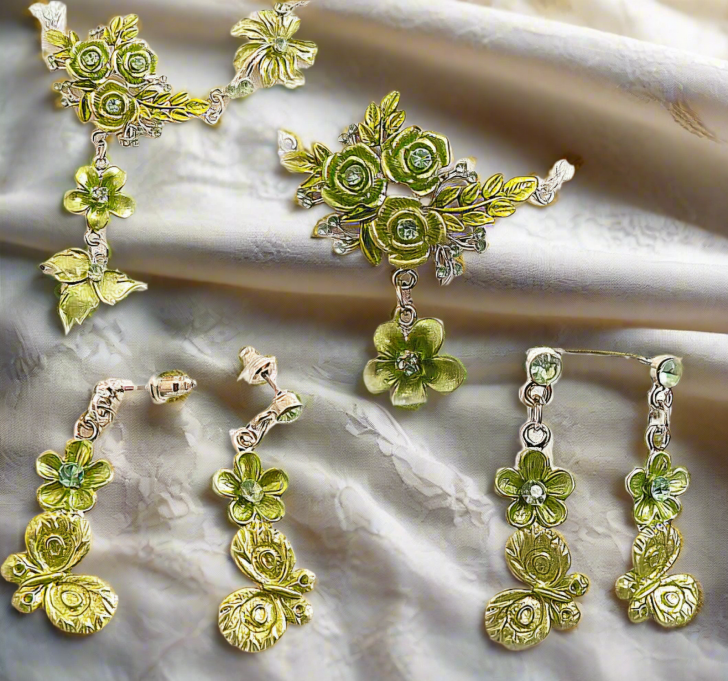 Parure en émail avec fleurs et feuilles, choisissez votre couleur