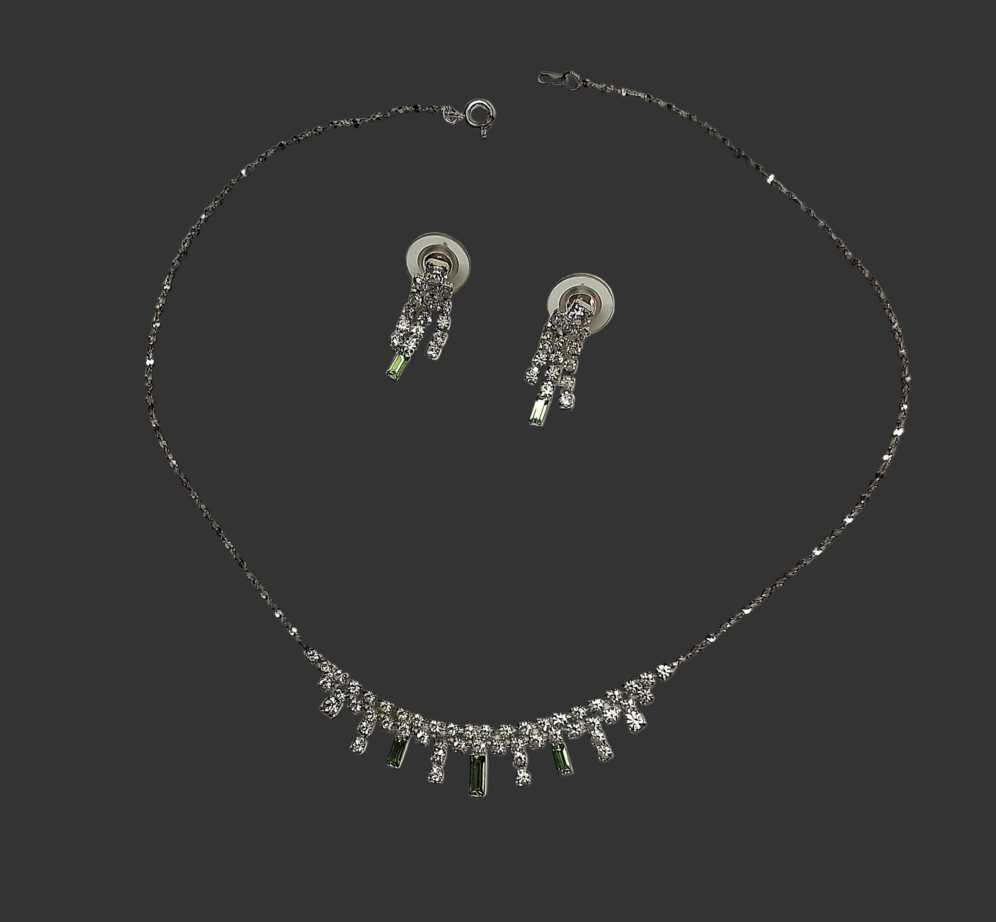 👑Petite parure en strass verts et blancs NACRELUNE parure