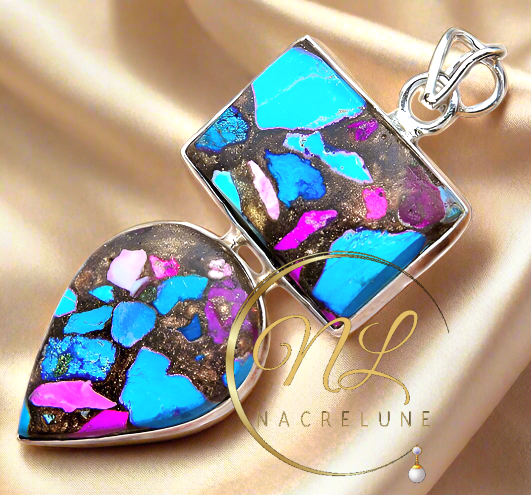 Pendentif en argent 925 avec turquoise mélangée cuivre NACRELUNE pendentif