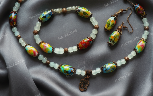 parure en perles de verre décorées NACRELUNE parure