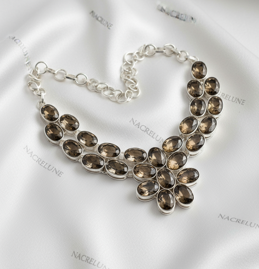 Collier en argent 925 et quartz fumés taillés NACRELUNE collier
