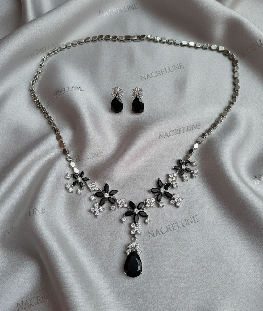 parure en zirconia imitation saphirs : choisissez votre couleur Noir NACRELUNE parure