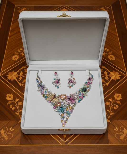 🎃Parure en strass multicolores, fleurs et papillons NACRELUNE parure