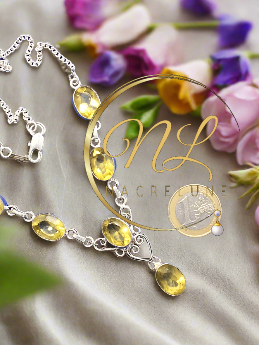 collier en argent véritable orné de citrines taillées