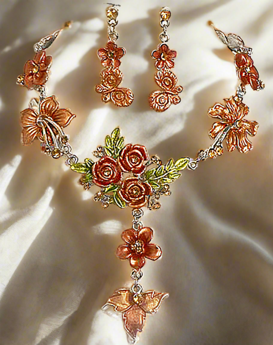 Parure en émail avec fleurs et feuilles, choisissez votre couleur