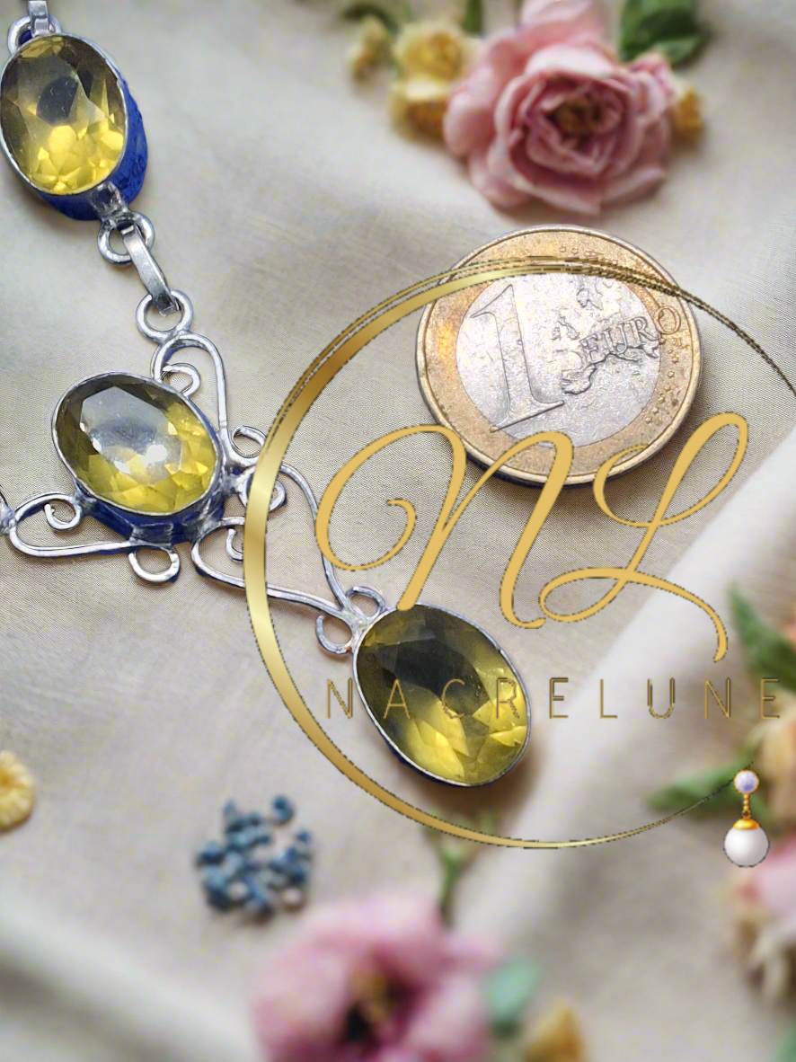 collier en argent véritable orné de citrines taillées