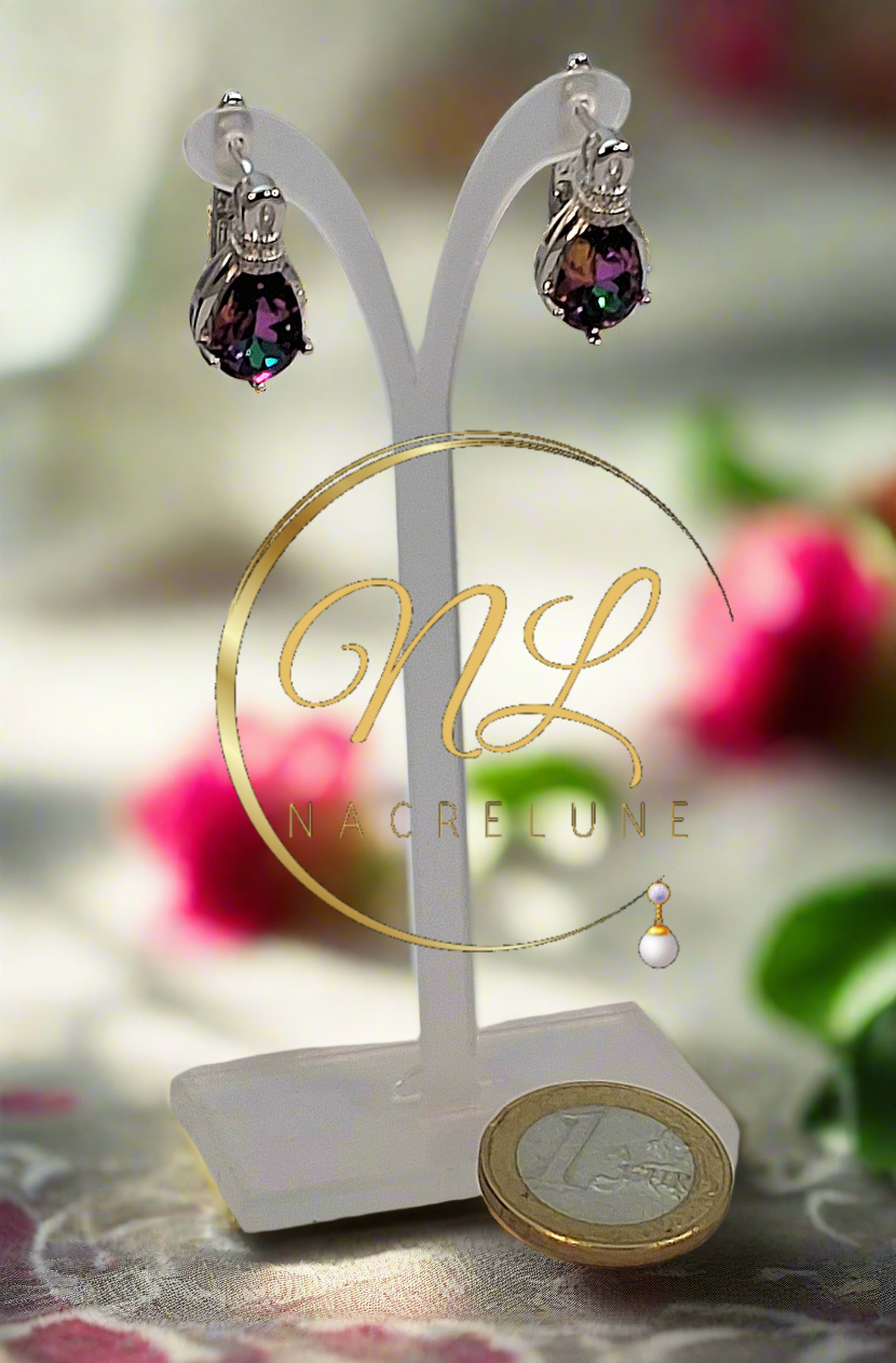 Boucles d’oreille en argent avec topazes taillées traitées NACRELUNE boucles d'oreille