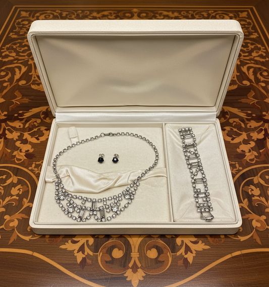 👑Parure vintage complète en strass gris NACRELUNE parure