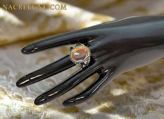 Bague en argent 925 avec topaze traitée mystique multicolore NACRELUNE Bague