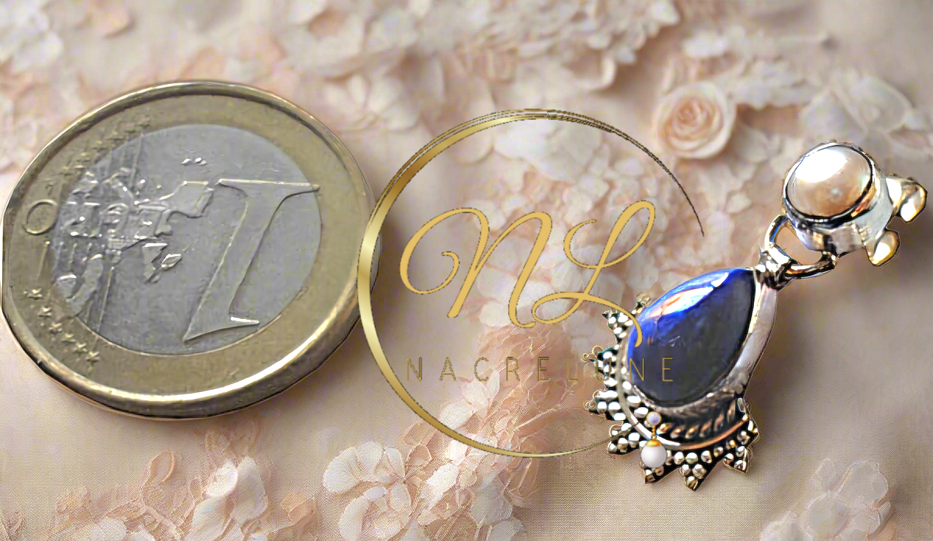 Boucles d'oreille en argent véritable avec lapis lazuli et perles